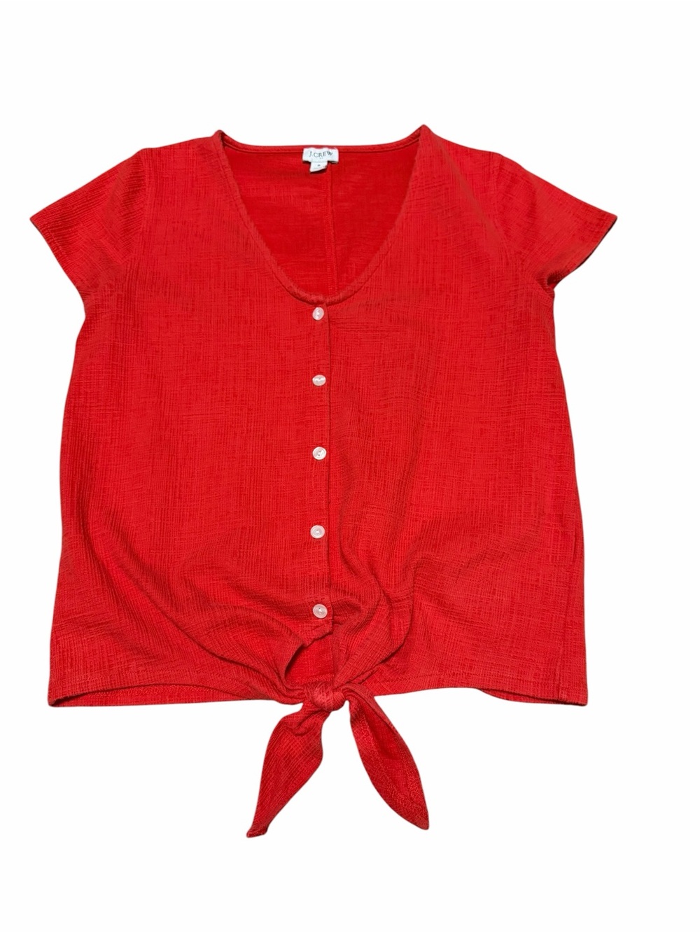J. Crew Factory Textured Tie-Front Short Sleeve Button Down Top | Red/Orange | S